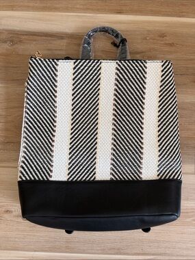 Moda Luxe Women’s Black and Cream Striped Backpack Bag